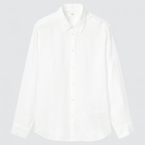 Blusa Uniqlo 100pct Premium Linen Long Sleeved Shirt Mujer Blancas | 402-GNXUCT