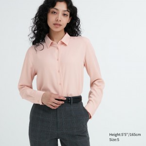 Blusa Uniqlo Rayon Long Sleeved Blouse Mujer Rosas | 594-EBPGNI