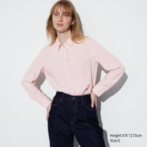 Blusa Uniqlo Rayon Long Sleeved Blouse Mujer Rosas | 328-UTEMVA
