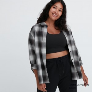 Blusa Uniqlo Soft Brushed Checked Long Sleeved Shirt Mujer Gris | 134-CBGTAH