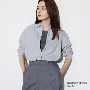 Blusa Uniqlo Soft Brushed Long Sleeved Shirt Mujer Gris Claro | 271-VDZEMW