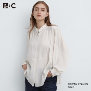 Blusa Uniqlo Volume Blouse Mujer Blancas | 189-UVCDXK
