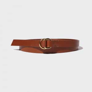 Bolsas Uniqlo Double Ring Narrow Leather Belt Mujer Marrones | 893-NOKMRQ
