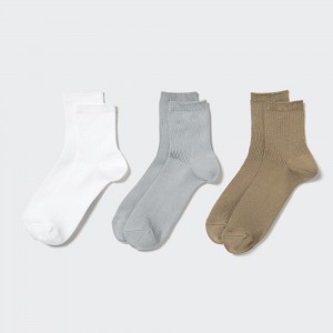 Calcetines Uniqlo Crew Ribbed Socks Three Pairs Mujer Blancas | 786-SFXUZA