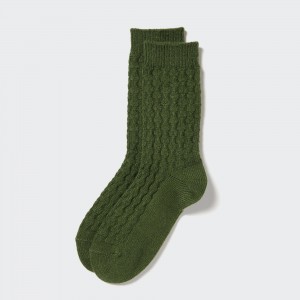 Calcetines Uniqlo Heattech Cable Knit Thermal Socks Mujer Verde | 182-CNTPBU