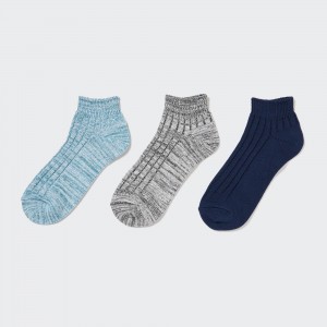 Calcetines Uniqlo Marl Ankle Socks Three Pairs Mujer Azules | 495-CHRWVZ