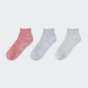 Calcetines Uniqlo Mixed Yarn Ribbed Short Socks Three Pairs Mujer Rosas | 276-UNJBCF