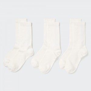 Calcetines Uniqlo Ribbed Socks Three Pairs Mujer Blancas | 830-LBWNPF