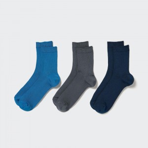 Calcetines Uniqlo Ribbed Socks Three Pairs Mujer Azules | 796-AZGRLC