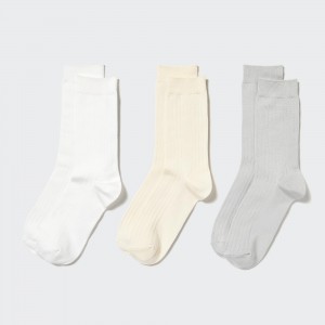 Calcetines Uniqlo Ribbed Socks Three Pairs Mujer Blancas | 765-MHSQXI
