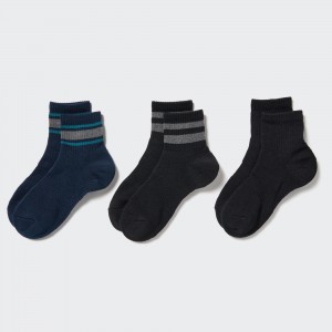 Calcetines Uniqlo Ribbed Socks Three Pairs Mujer Azul Marino | 186-JRDABE