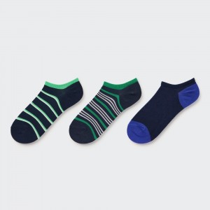 Calcetines Uniqlo Striped Short Socks Three Pairs Mujer Azul Marino | 217-XFENJH