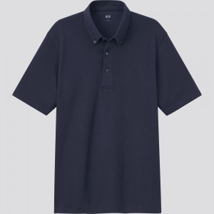 Camisa Polo Uniqlo Airism Pique Polo Shirt 2021 Season Hombre Azul Marino | 795-KXFPVR