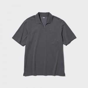 Camisa Polo Uniqlo Airism Polo Shirt Skipper Collar Hombre Gris | 837-QDXBMN