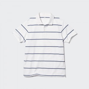 Camisa Polo Uniqlo Dry Pique Striped Polo Shirt Hombre Blancas | 804-AWSIBQ