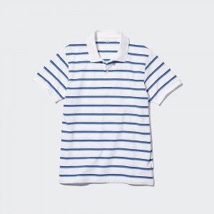 Camisa Polo Uniqlo Dry Pique Striped Polo Shirt Hombre Blancas | 873-ECOWFT