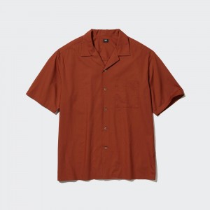 Camisas Uniqlo Casual Short Sleeved Shirt Open Collar Hombre Naranjas Oscuro | 017-RAUFHK