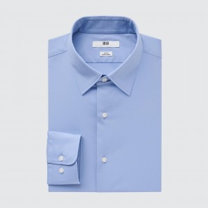 Camisas Uniqlo Easy Care Broadcloth Stretch Slim FiT-Shirt Regular Collar Hombre Azules | 754-QCTOPM