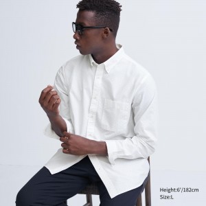 Camisas Uniqlo Extra Fine Cotton Broadcloth Regular Fit Printed Shirt Button Down Collar Hombre Blancas | 635-OHUAXB