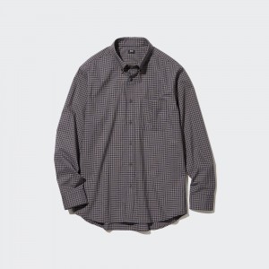 Camisas Uniqlo Extra Fine Cotton Broadcloth Regular Fit Checked Shirt Button Down Collar Hombre Marrones | 561-NWPHFZ