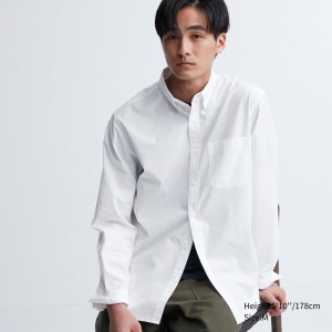 Camisas Uniqlo Extra Fine Cotton Broadcloth Regular FiT-Shirt Button Down Collar Hombre Blancas | 405-LPHSJR