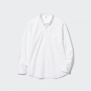 Camisas Uniqlo Extra Fine Cotton Broadcloth Long Sleeve Shirt Hombre Blancas | 254-ZSFCWU
