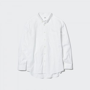 Camisas Uniqlo Extra Fine Cotton Broadcloth Regular Fit Printed Shirt Regular Collar Hombre Blancas | 072-VEMGBS