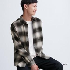Camisas Uniqlo Flannel Checked Regular FiT-Shirt Regular Collar Hombre Negras | 720-ECJKYM