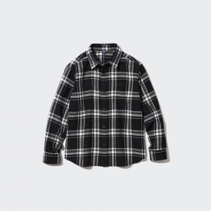 Camisas Uniqlo Flannel Checked Shirt Niños Negras | 843-BFJGQD
