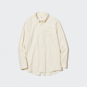 Camisas Uniqlo Flannel Regular FiT-Shirt Button Down Collar Hombre Blancas | 064-RHYCBX