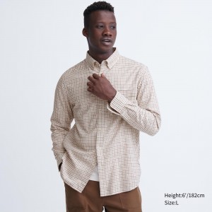 Camisas Uniqlo Flannel Regular Fit Checked Shirt Button Down Collar Hombre Blancas | 847-PVLIST