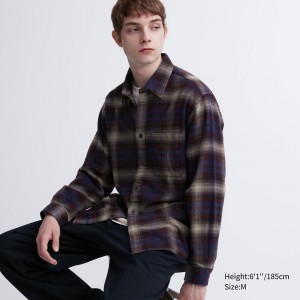 Camisas Uniqlo Flannel Regular Fit Checked Shirt Regular Collar Hombre Burdeos | 972-OVFBMK