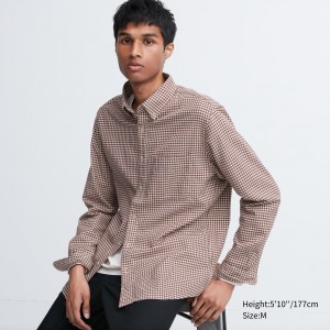 Camisas Uniqlo Flannel Regular Fit Checked Shirt Button Down Collar Hombre Rojas | 613-OQPUIF