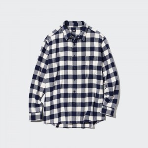 Camisas Uniqlo Flannel Regular Fit Checked Shirt Regular Collar Hombre Blancas | 527-VDUWZL