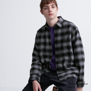 Camisas Uniqlo Flannel Regular Fit Checked Shirt Regular Collar Hombre Gris | 457-EJXHBI