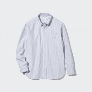 Camisas Uniqlo Regular Fit Striped Oxford Shirt Hombre Gris | 953-MUGPOV