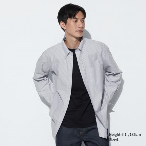 Camisas Uniqlo Regular Fit Striped Oxford Shirt Regular Collar Hombre Gris | 897-QSVNUC