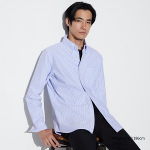 Camisas Uniqlo Slim Fit Striped Oxford Shirt Regular Collar Hombre Azules | 653-WTOPNB