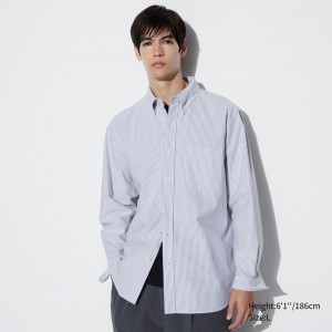 Camisas Uniqlo Slim Fit Striped Oxford Shirt Hombre Gris | 385-FOLSKJ