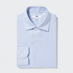Camisas Uniqlo Super Non Iron Regular Fit Striped Shirt Semi Cutaway Collar Hombre Azules | 628-RZCUEL