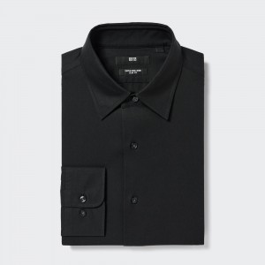 Camisas Uniqlo Super Non Iron Slim FiT-Shirt Regular Collar Hombre Negras | 709-ZWNHLC