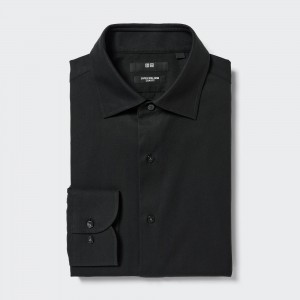 Camisas Uniqlo Super Non Iron Slim FiT-Shirt Semi Cutaway Collar Hombre Negras | 305-DHGLAU