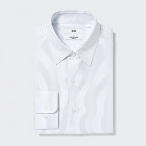 Camisas Uniqlo Super Non Iron Slim Fit Striped Shirt Regular Collar Hombre Azules | 927-PLIYWX