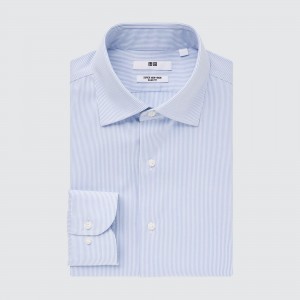 Camisas Uniqlo Super Non Iron Slim Fit Striped Shirt Semi Cutaway Collar Hombre Azules | 207-ZDYJBX