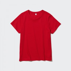 Camiseta Uniqlo 100pct Supima Cotton Crew Neck Short Sleeved T-Shirt Mujer Rojas | 082-WOTLHS