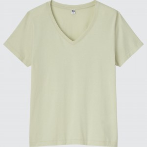 Camiseta Uniqlo 100pct Supima Cotton V Neck T-Shirt Mujer Verde Claro | 579-DCOXME