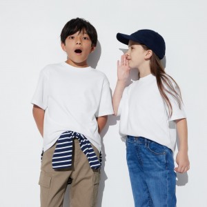 Camiseta Uniqlo Airism Cotton Crew Neck Short Sleeved T-Shirt Niños Blancas | 587-XOUTHA