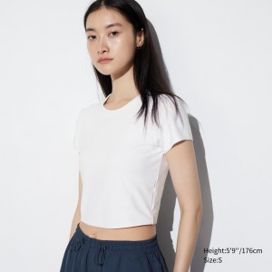Camiseta Uniqlo Airism Ultra Soft Cropped T-Shirt Mujer Blancas | 059-DFLGXM