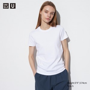Camiseta Uniqlo Crew Neck Short Sleeved T-Shirt Mujer Blancas | 497-THFZWC