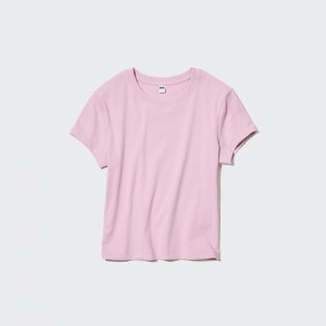 Camiseta Uniqlo Cropped Fit Short Sleeved T-Shirt Mujer Rosas | 962-OUZBJY